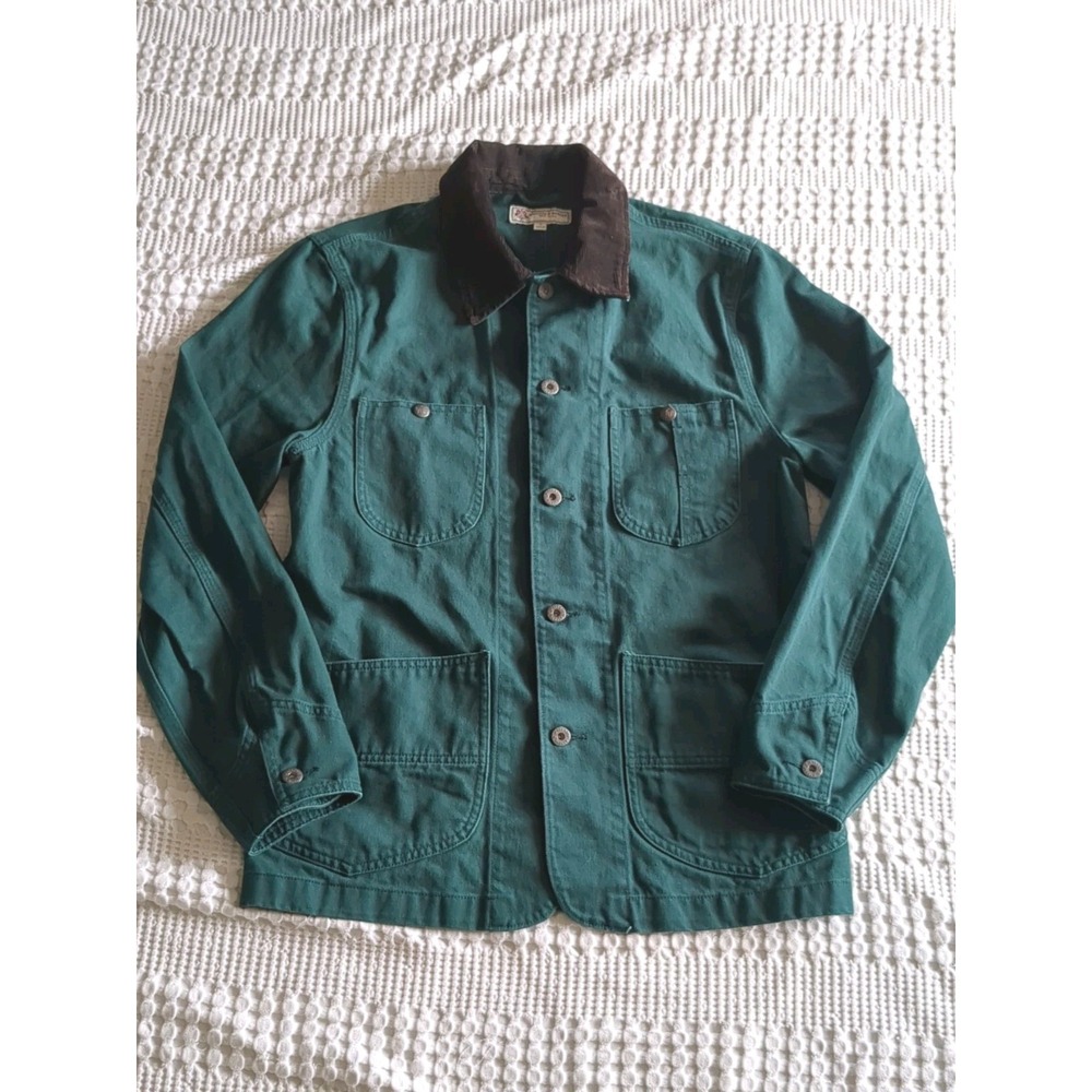 Wallace & Barnes Chore Coat Corduroy Collar Green Sz Small Button‎ Work Wear